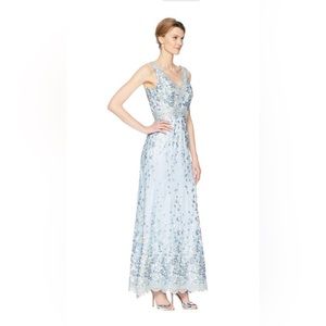 Tahari Arthur S. Levine - size 12 dress - light blue and gold embroidered gown